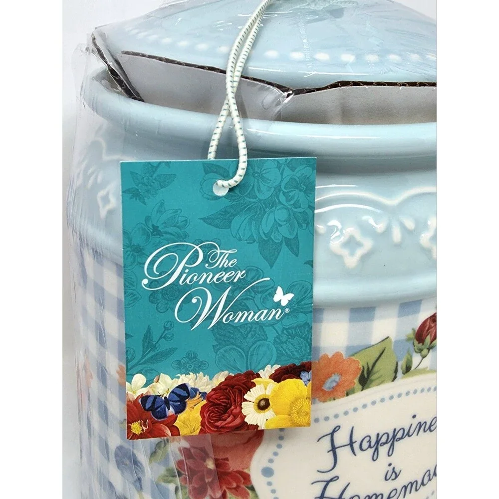 Pioneer Woman Cookie Jar Happiness Is Homemade Embossed Stoneware Floral Gingham